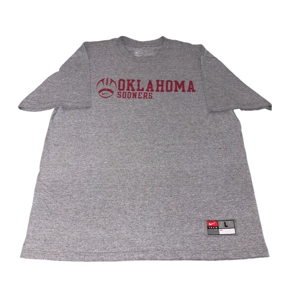 Oklahoma Sooners Football Tee Nike Team Shirt Men's Large Y2K OS Gray Crew - Picture 1 of 8